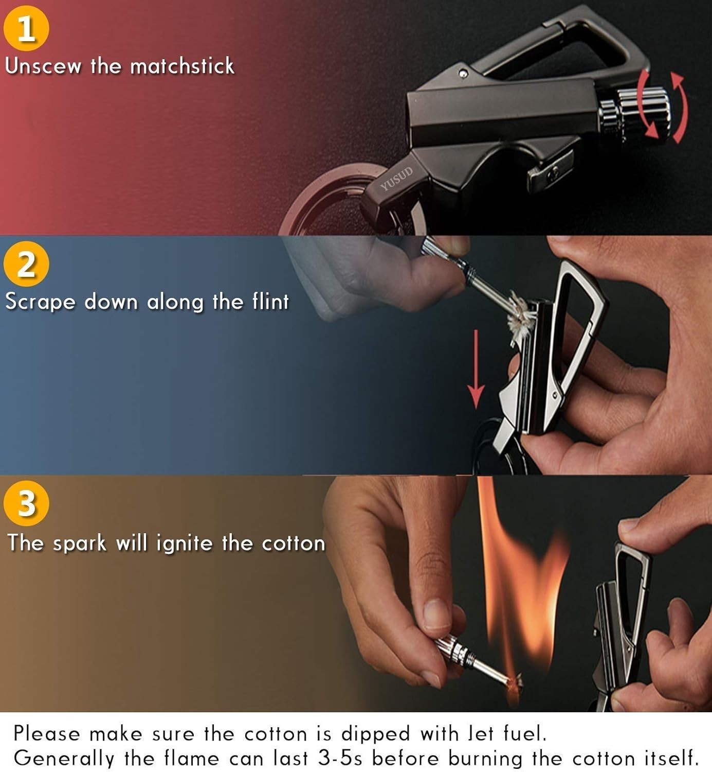 Multi-Function Black Flint Fire Starter Keychain - Ideal for Camping & Hiking