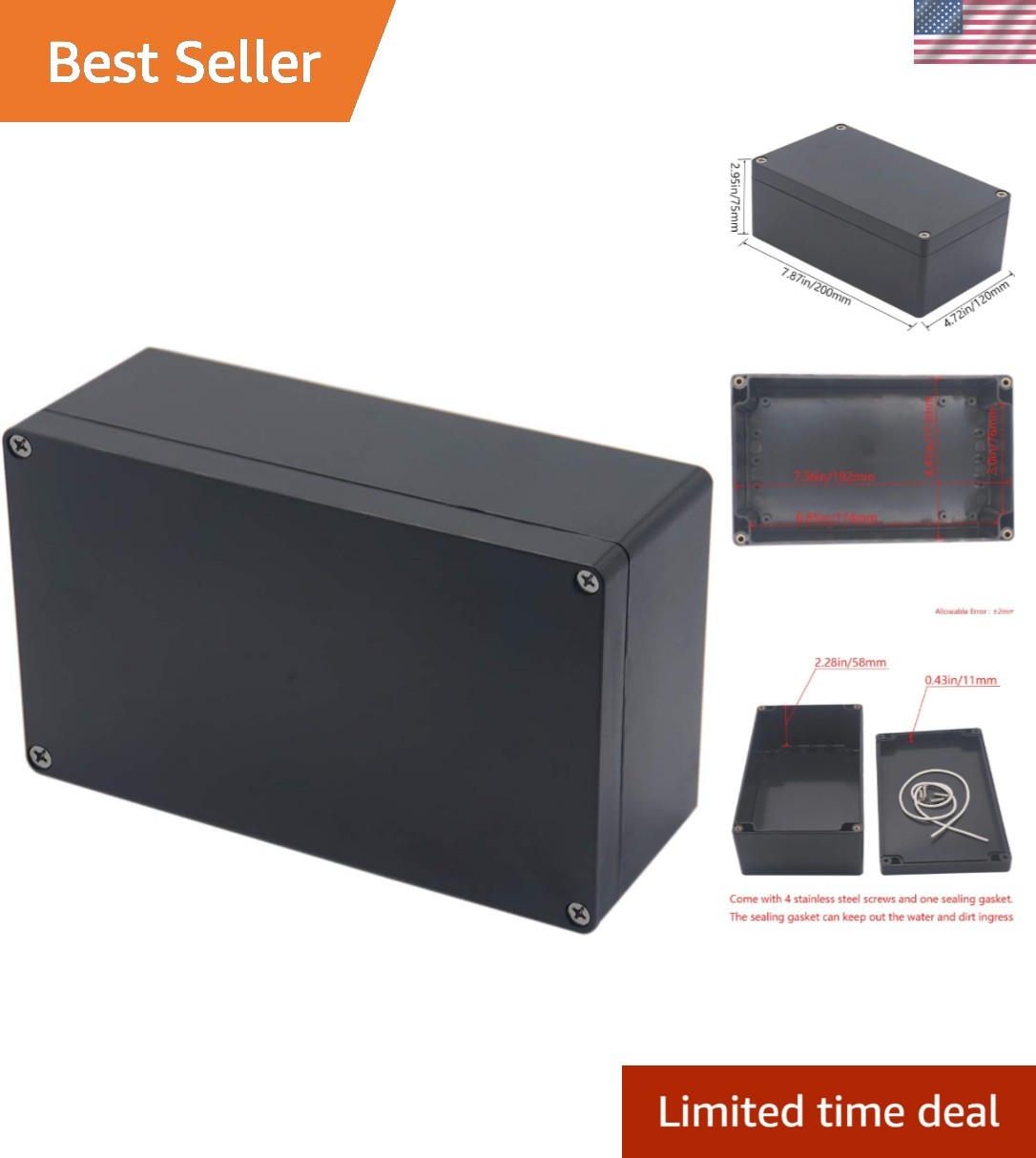 Compact  Waterproof Electrical Box Made of Sturdy ABS - 7.87x4.72x2.95