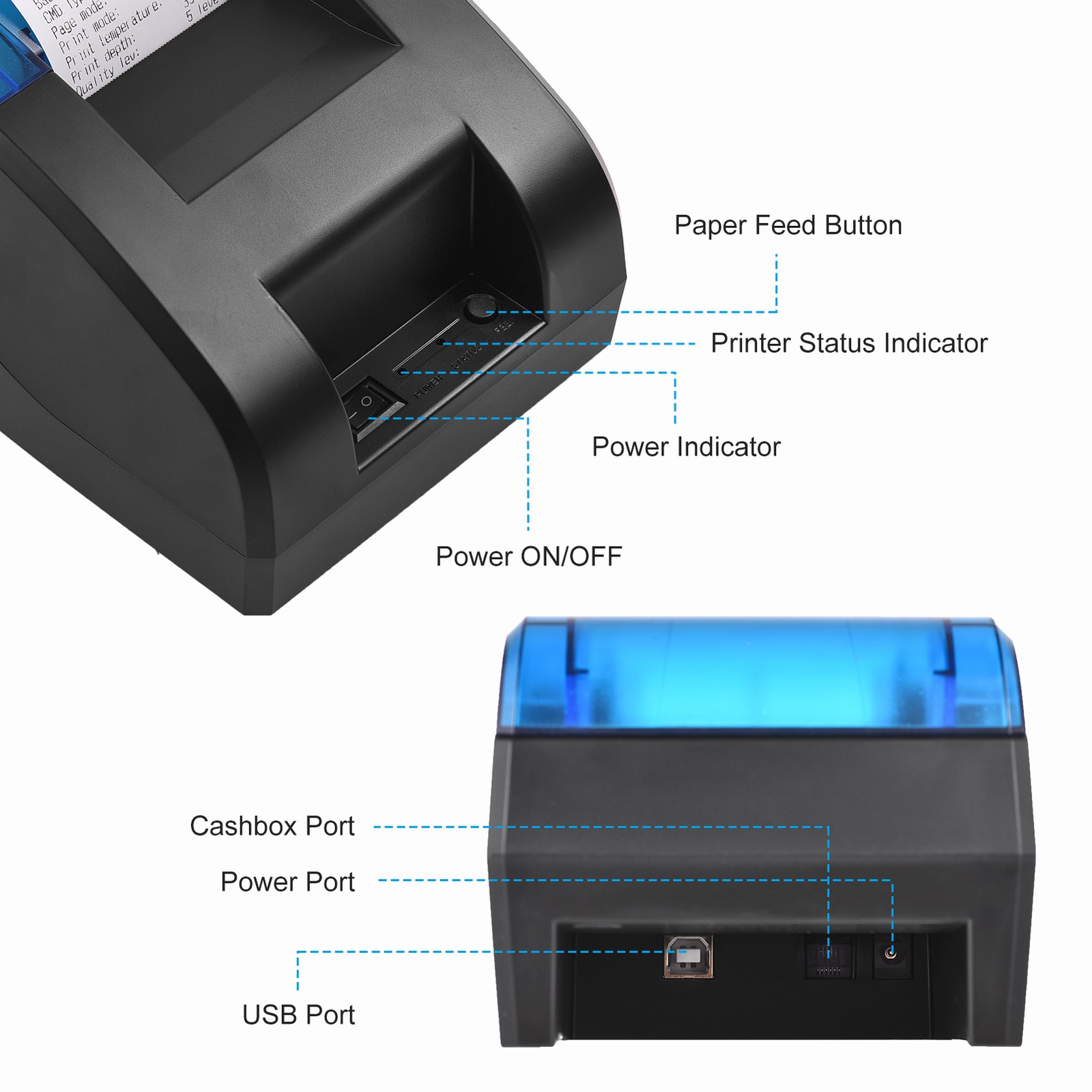 6-58mm Thermal Receipt Printer Desktop USB BT Wireless Connection Printer