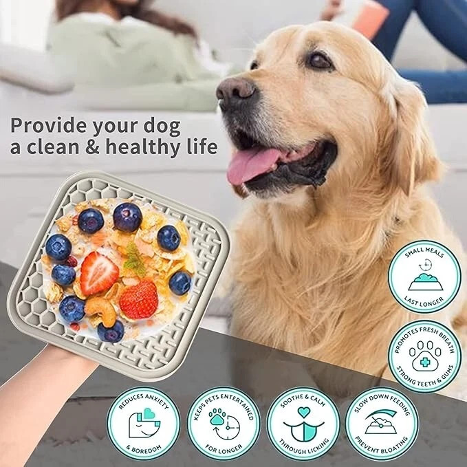 Lick Mat for Dogs Suction Cup Slow Feeder, Anxiety Relief Pad for Training, Grey