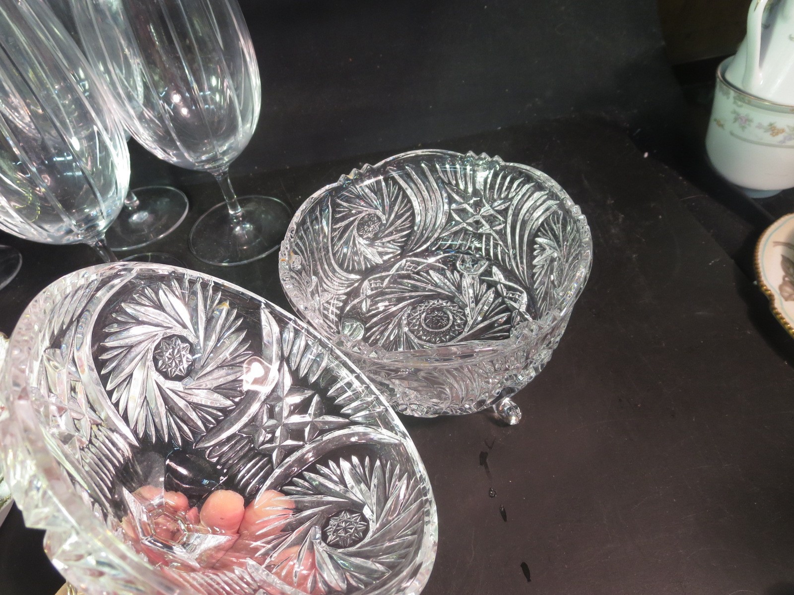 Covered Crystal Footed Candy Dish Pinwheel Decoration