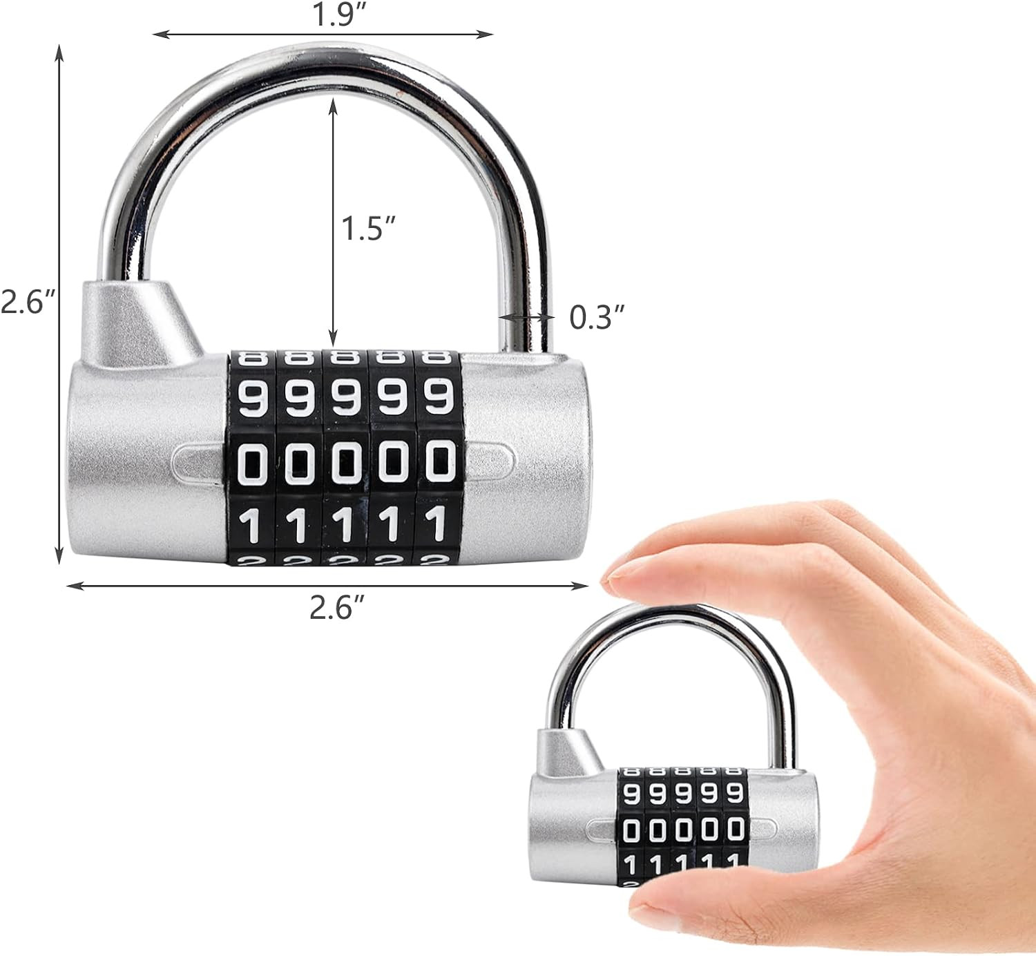 2 Pack 5-Digit Horizontal Combination Padlock, 5 Digit Combination Lock, Passwor