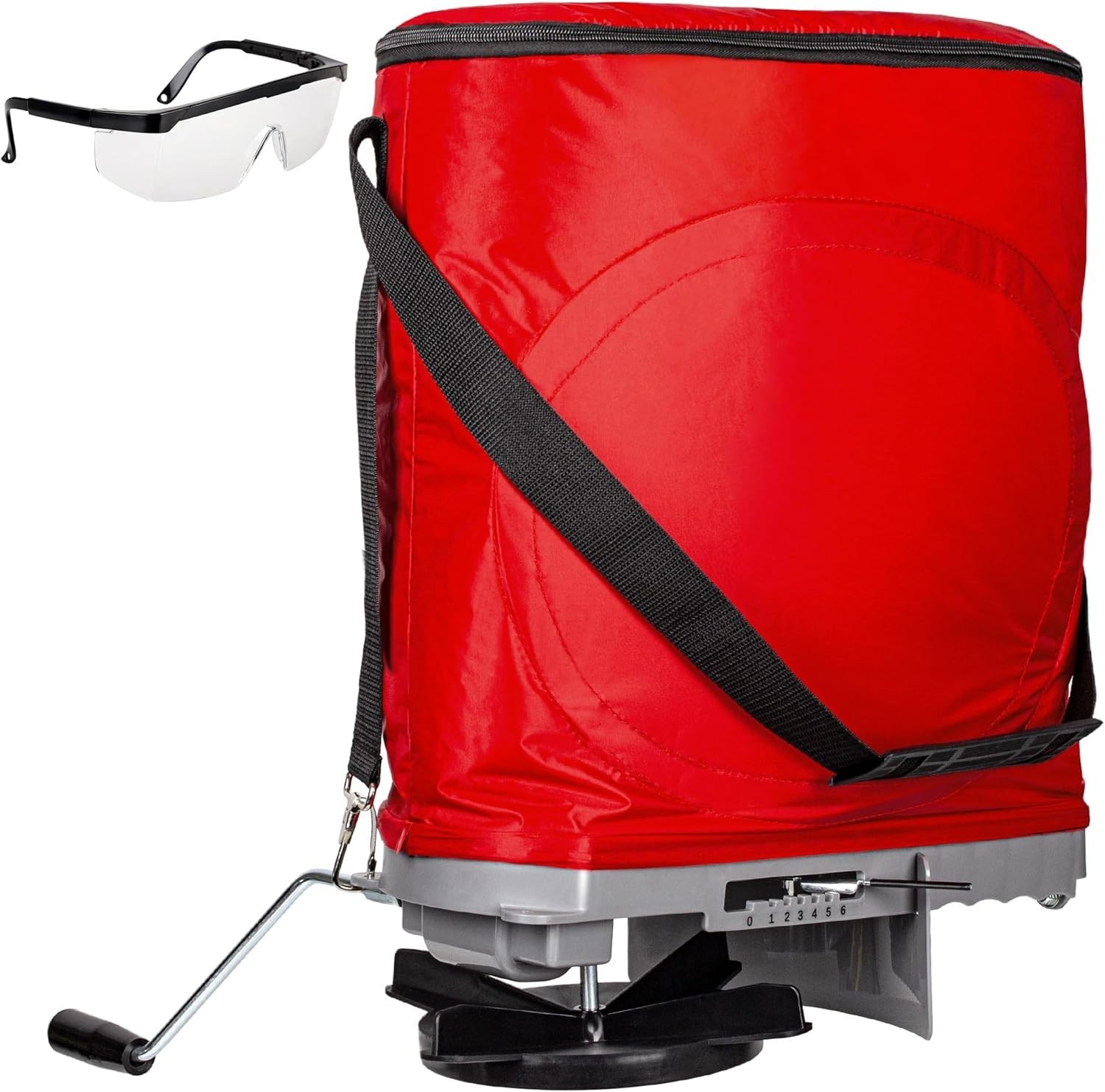 Handheld Seed Spreader with 25lb Bag Frame Support Flow Control Enclosed Gear