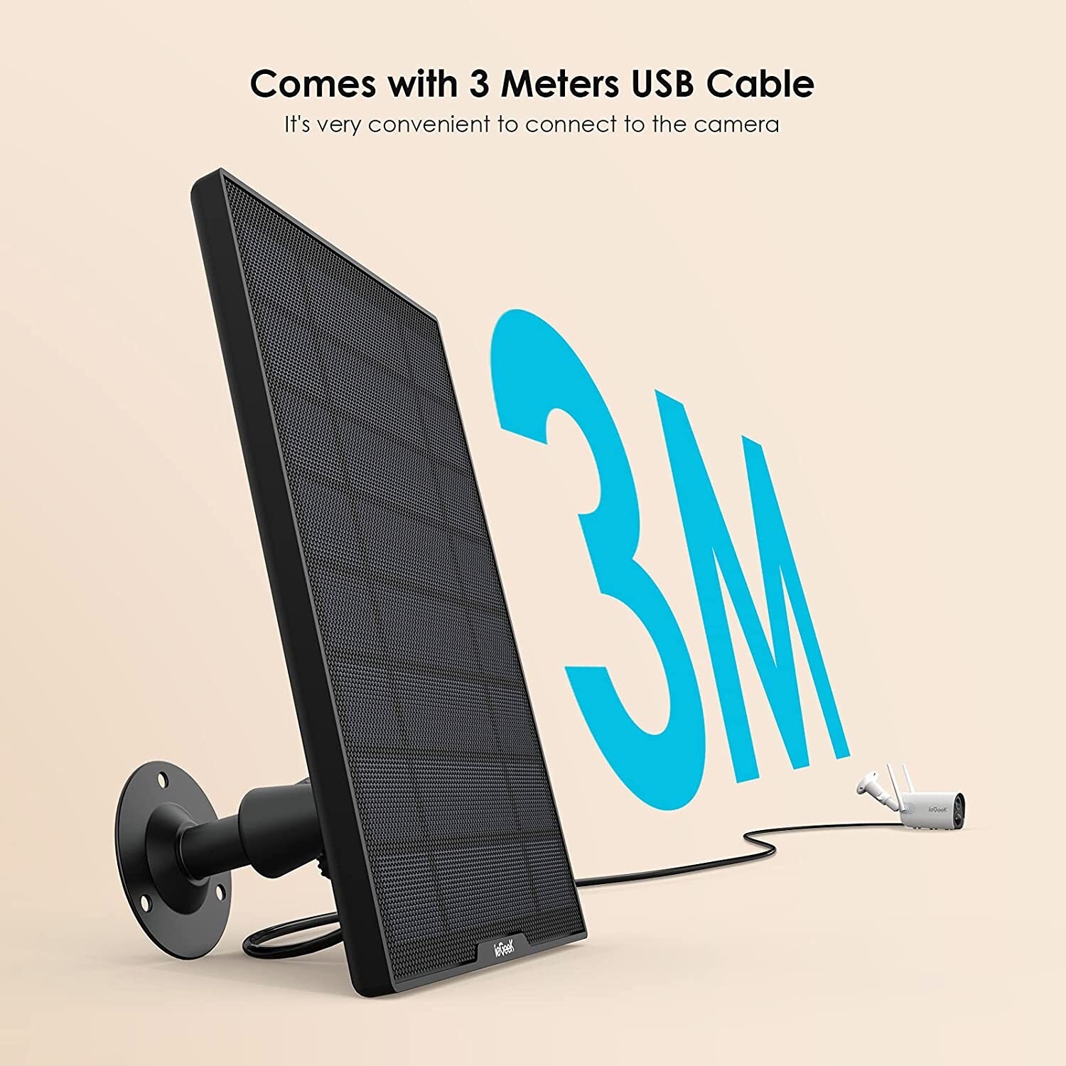 ieGeek USB Port Solar Panel for Security Camera ,360°Adjustable,Waterproof Panel