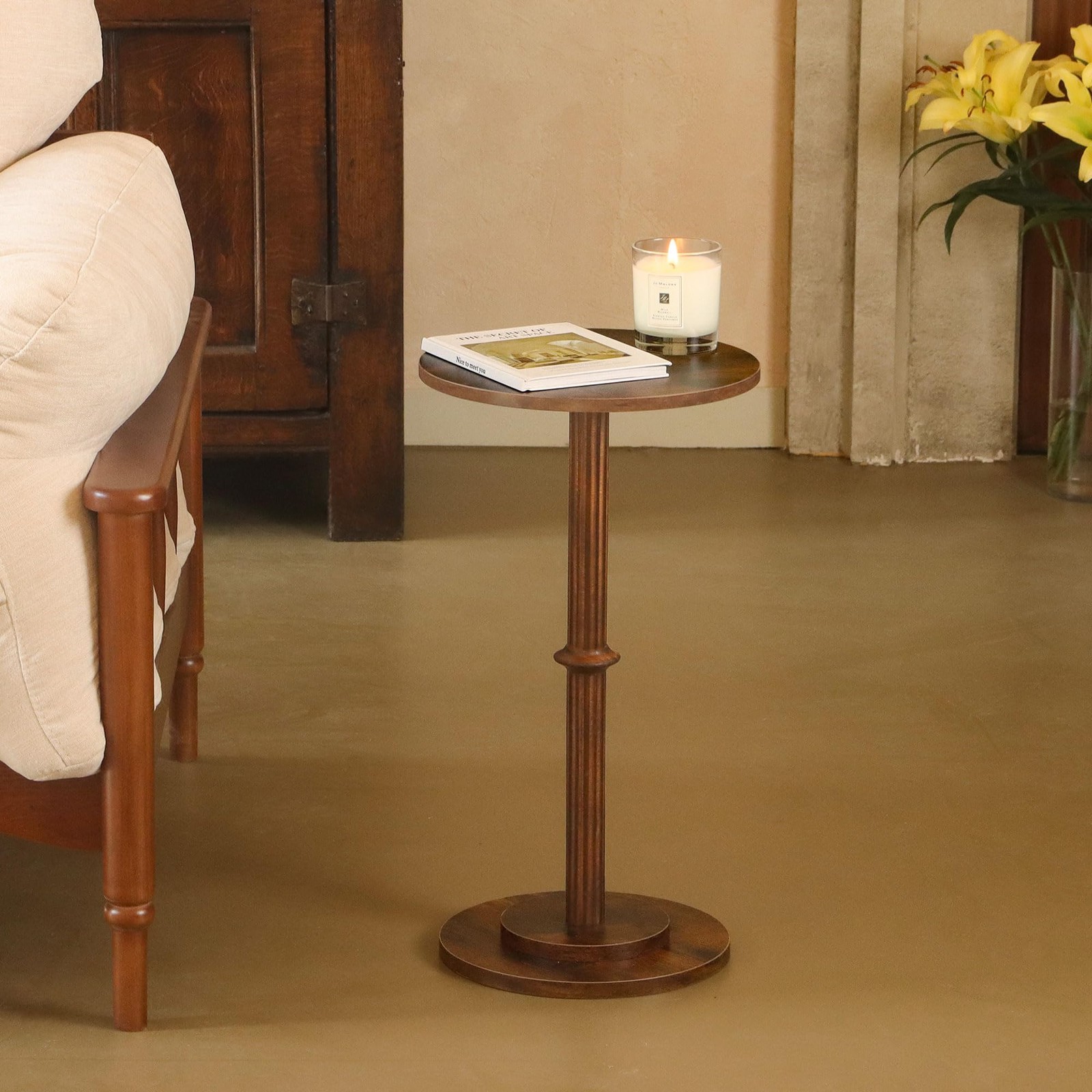 Drink Table, Small Side Table for Small Spaces, Modern Round End Table with F...