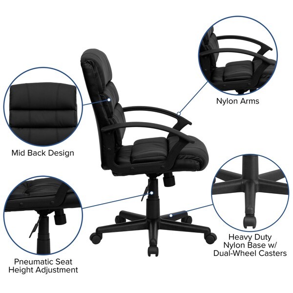 Flash Furniture Go-1004-Bk-Lea-Gg Leather Task Chair, 17-1/2" To 21-1/2", Black
