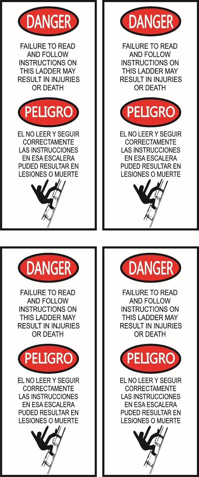 4 DANGER LADDER SAFETY  Bilingual decal  FREE SHIPPING