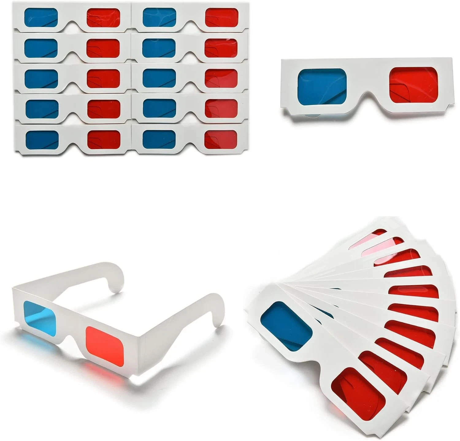 100 Pairs 3D Cardboard Glasses Universal Anaglyph 3D Glasses Cardboard Paper Red