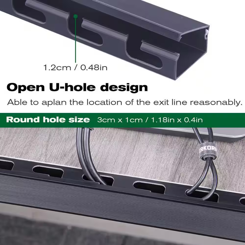 Cable Raceway Kit for under Desk Cable Management with Integrated Connection Cov