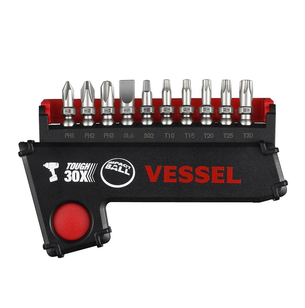Vessel Ball Grip Ratcheting Screwdriver Interchangeable w 11pc Bit Set