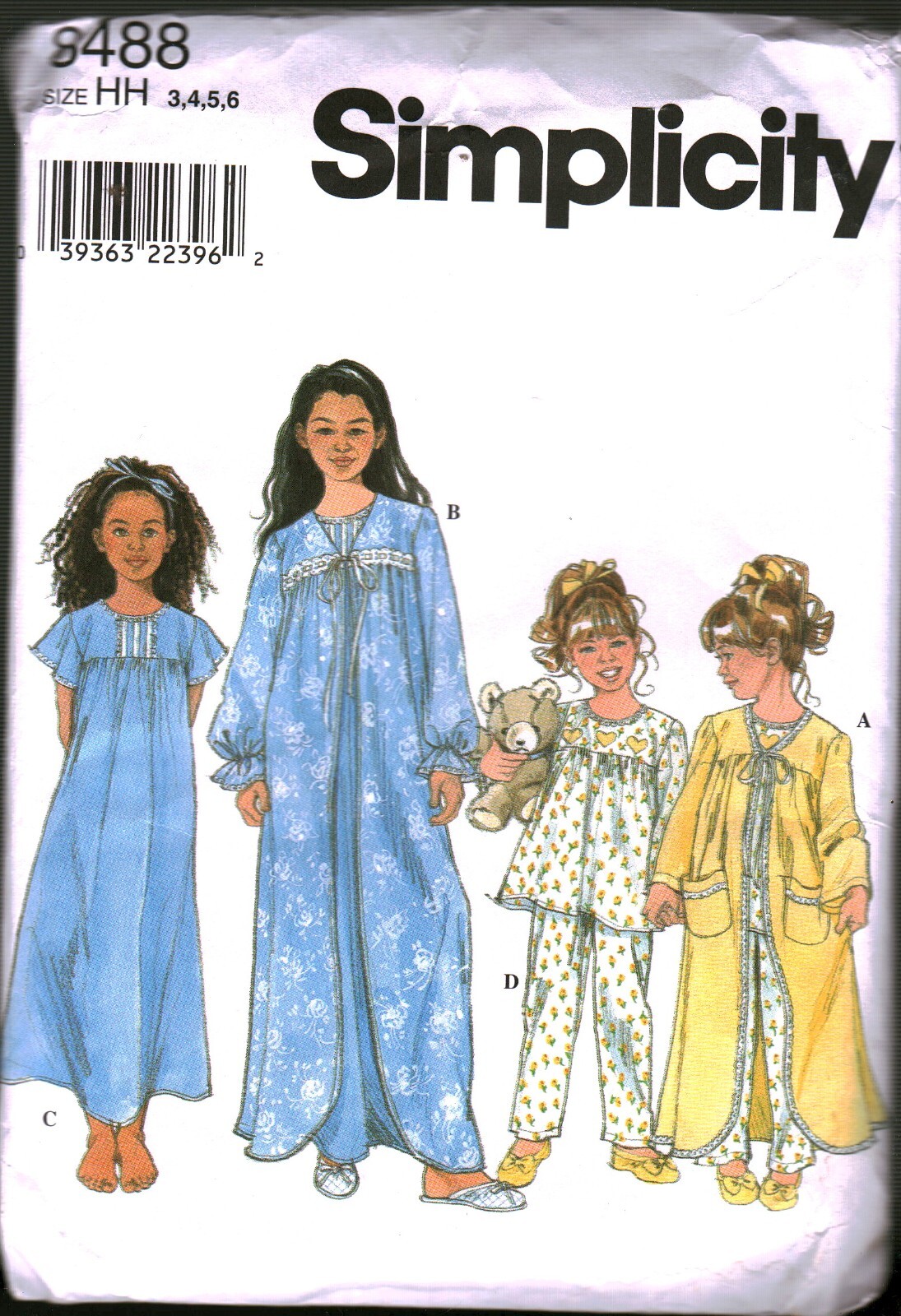 8488 Vintage Simplicity Sewing Pattern Girls Nightgown Two Lengths Pajamas OOP