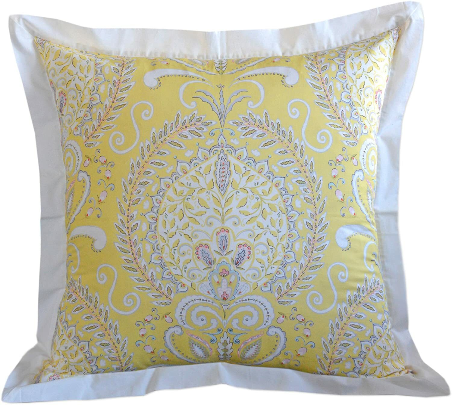 Dena Home Payton European Square Pillow Sham,  Yellow/White, NEW