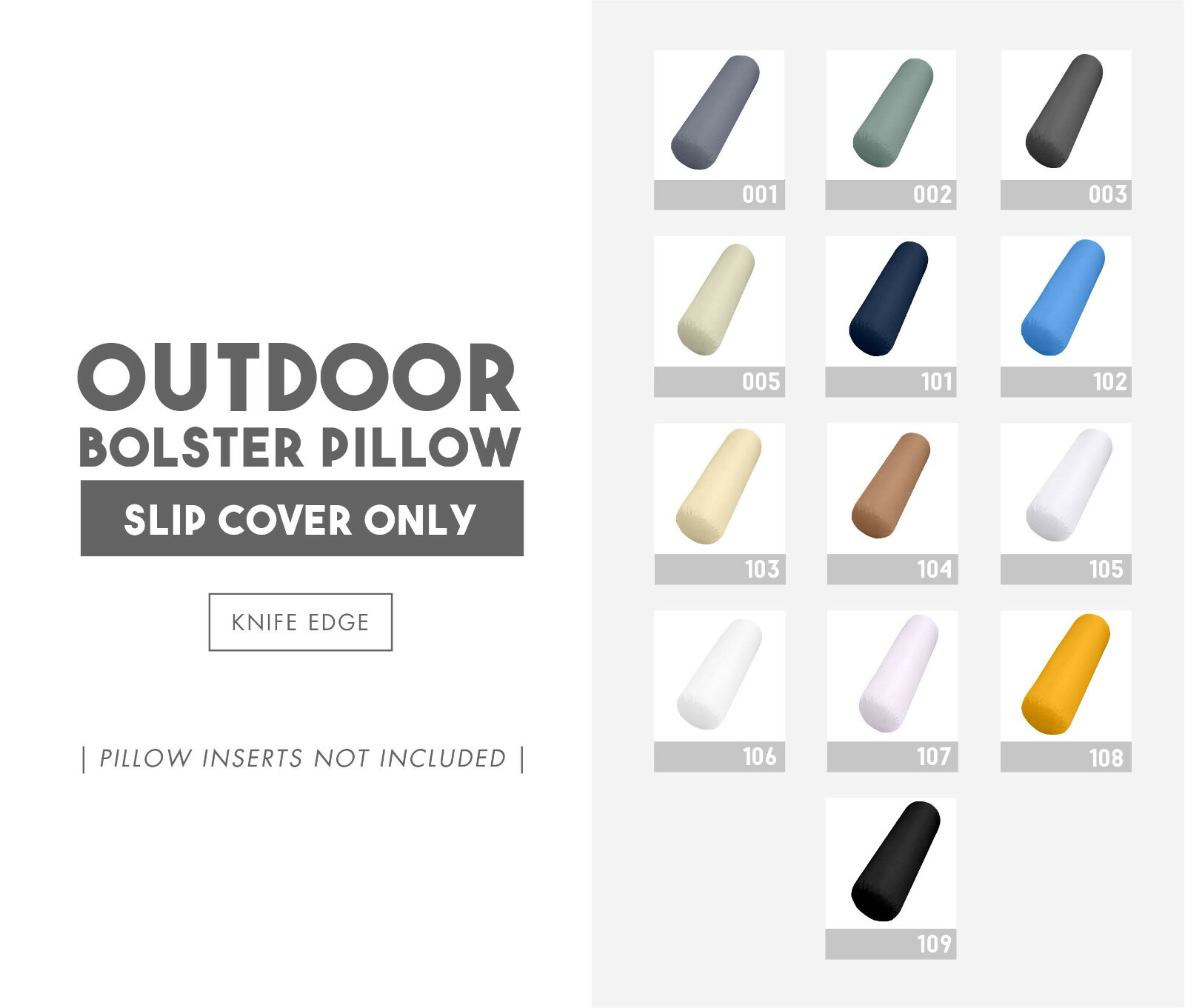 |COVER ONLY| Knife Edge Outdoor Decorative Bolster Pillow for Porch Swing Sofa