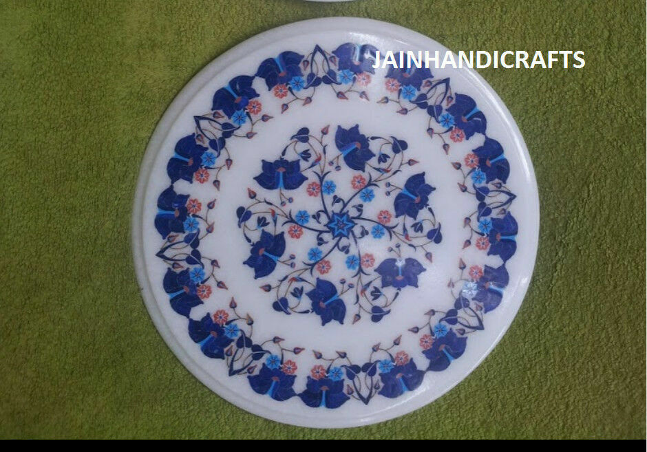 2' white marble table top coffee dining inlay lapis mosaic Pietra Dura decor