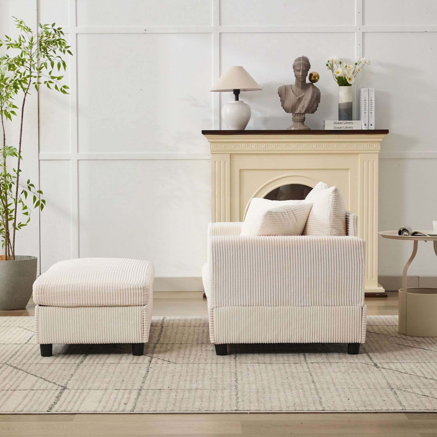 Modern Upholstered Chaise Lounge Armchair with Removable Ottoman for Living Room