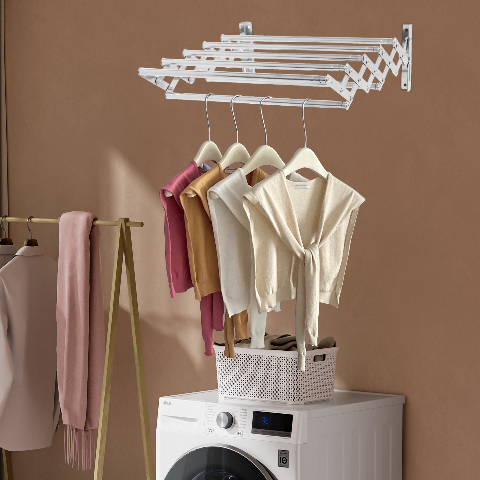 Wall Mounted Clothes Drying Rack Stainless Steel Retractable Laundry Drying Rack
