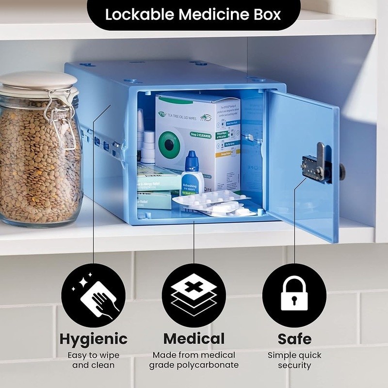 12"x8"x6.6"Premium Medicine Lock Storage Box Medium Medication Lock Box w/Code