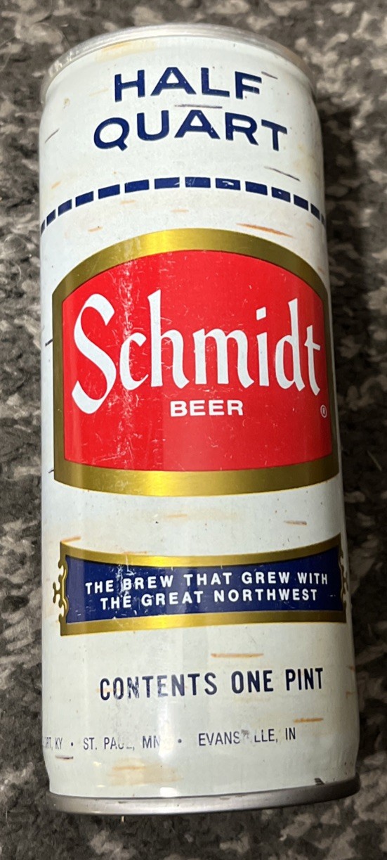 SCHMIDT BEER BIRCHBARK CRIMPED STEEL PULL TAB BEER CAN HALF QUART