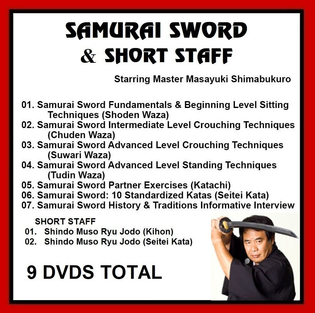 SAMURAI SWORD 9 DVDS eishin ryu iaido shoden waza kata and short staff instruct
