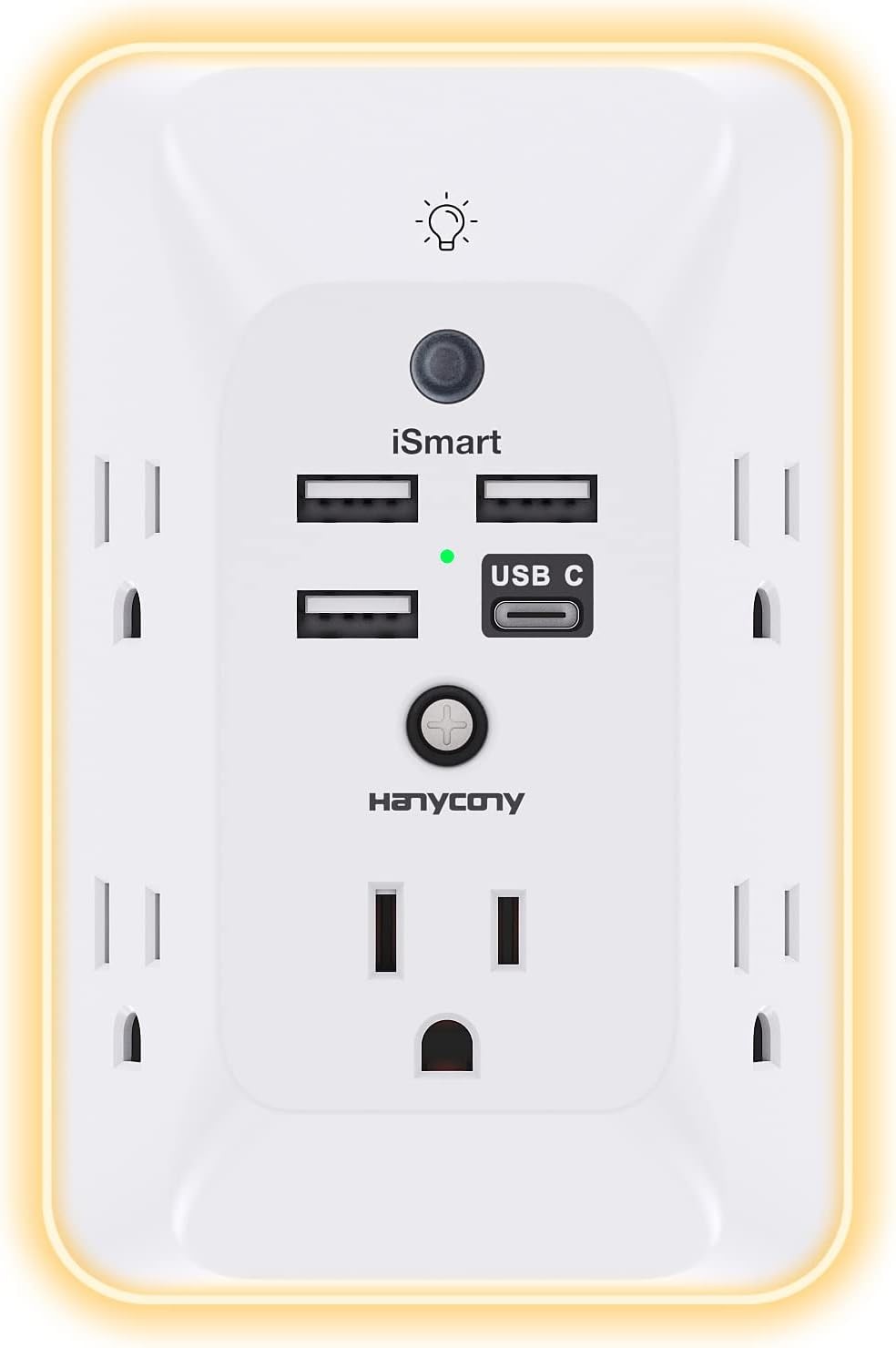 Outlet Extender with Night Light, HANYCONY Multi Plug Outlet, 1 USB C, White