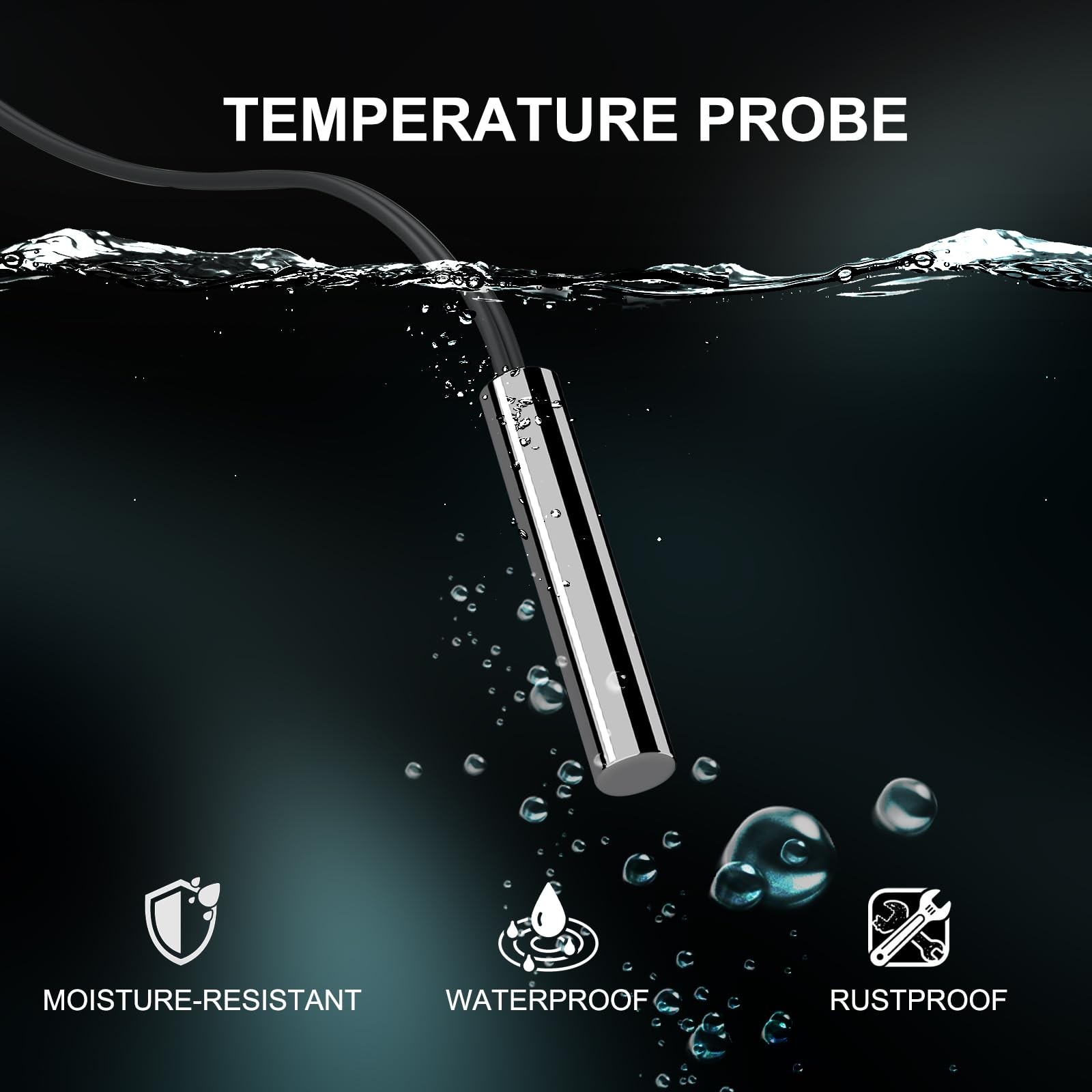 DROK 10K Temperature Sensor Probe 3pcs, 1 Meter Waterproof Temp Sensor Probe, St