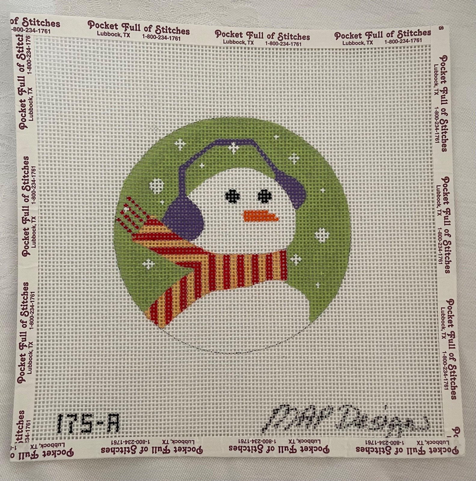 MAP Designs Hand Painted Canvas 175-A - SNOWMAN WITH EAR MUFFS by Marla Pelz
