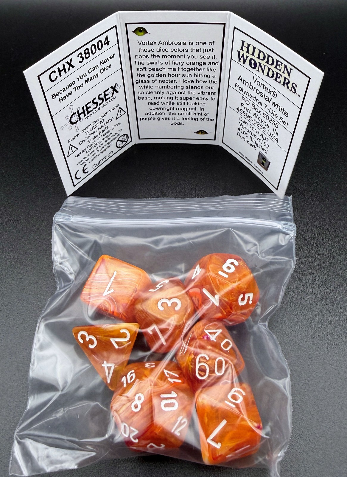 Chessex 38004 Hidden Wonders Vortex Ambrosia / white Polyhedral 7 Dice Set