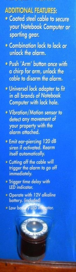 UNIVERSAL NOTEBOOK COMPUTER ALARM W/ MULTI-PURPOSE PROTECTION # NCA330
