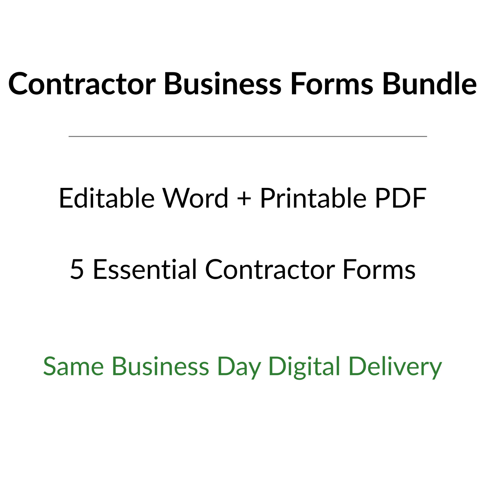 Editable Contractor Business Forms Bundle – Work Order, Invoice, Estimate & More