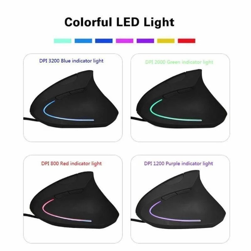 USB Vertical Wired Mouse Ergonomic Gaming Optical Mice 3200DPI for PC Computer