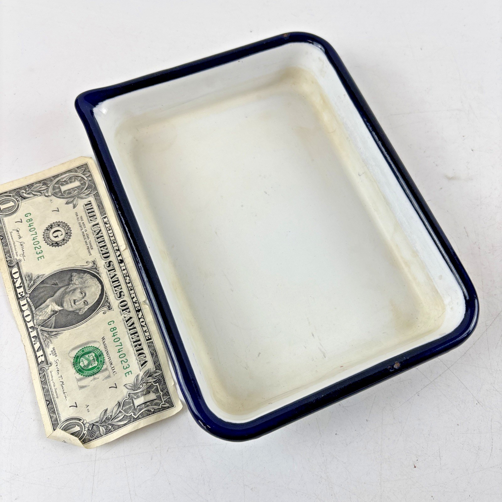 Vintage Enamelware White w/ Blue Trim Tray Medical Photo Developing Film 8 x 6