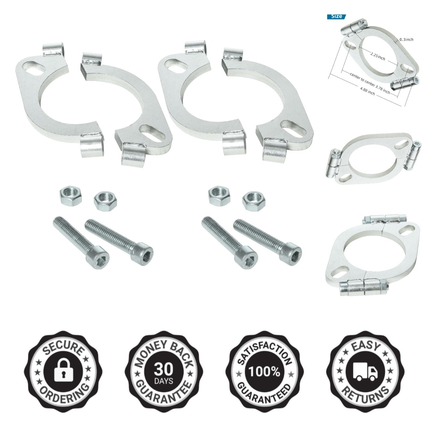 2-1/4 Inch Exhaust Flange Repair Kit - Carbon Steel, Pack of 2 for Cars & Bikes