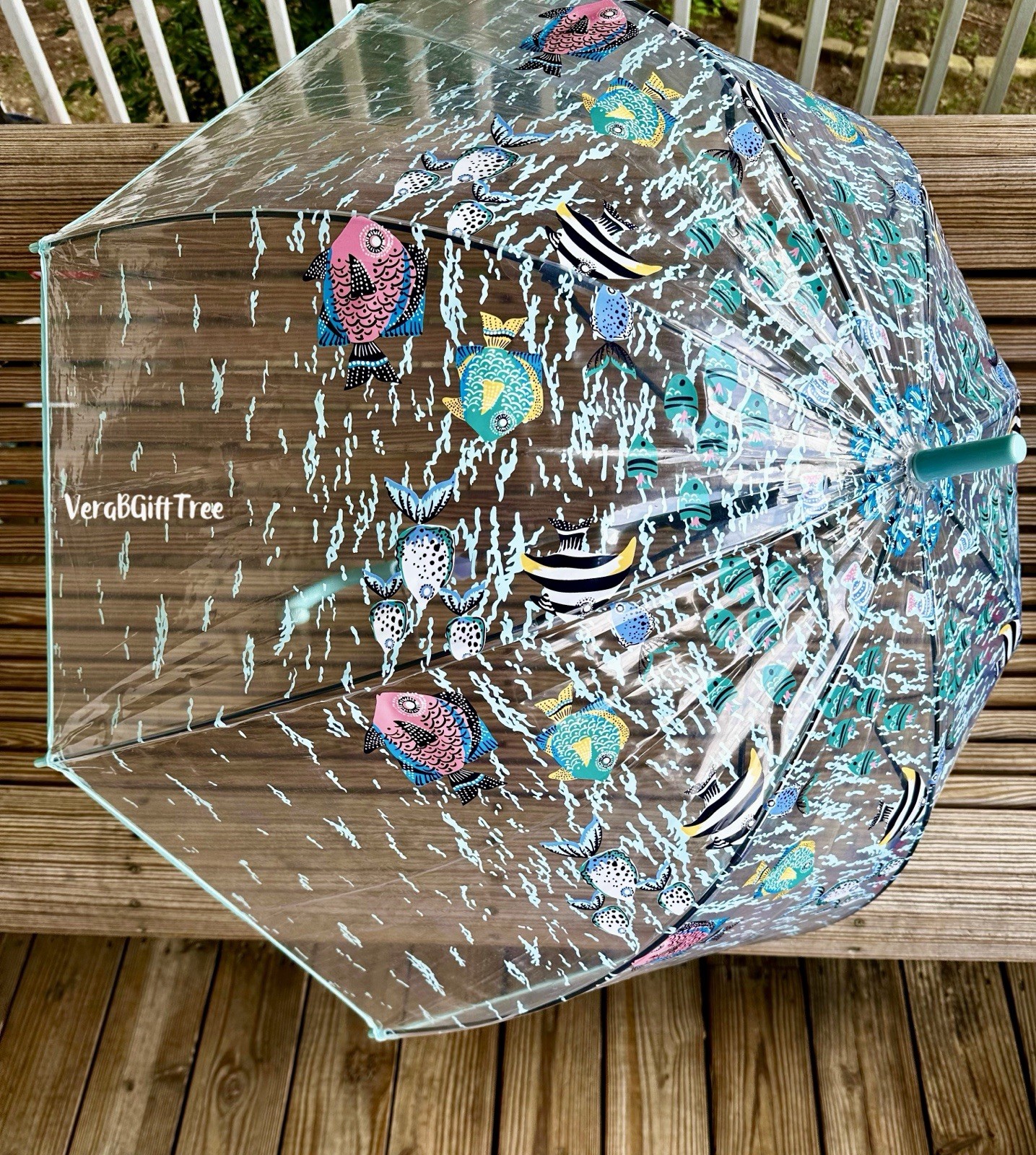 Vera Bradley Bubble Dome Umbrella PAISLEY WAVE Aqua SEA LIFE Auto Open RARE NWT