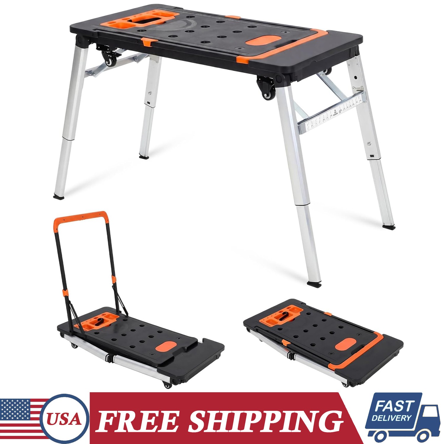 7-in-1 Multifunctional Folding Workbench & Work Table with Wheels Workstation