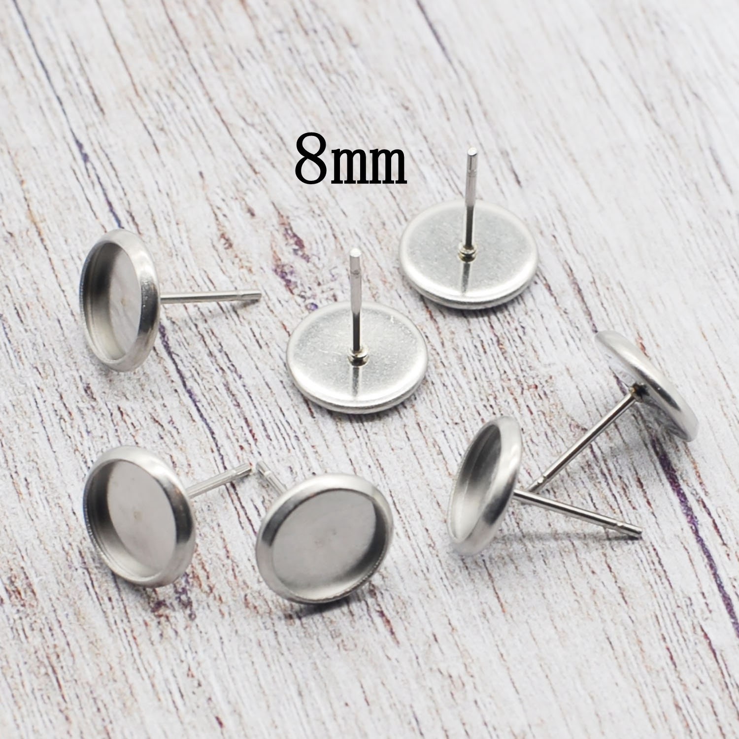 50PCS(25Pairs), Stainless Steel ROUND Stud Earrings Setting Fit 8mm Cab LSE02
