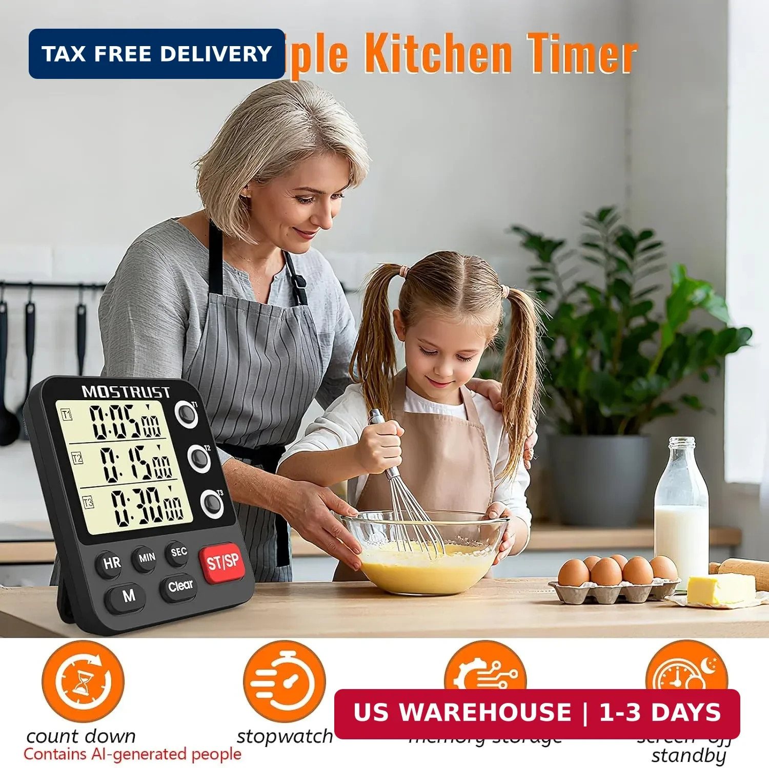 Digital Dual Kitchen Timer, Multiple Channels Countdown Timer | 3-Groups Triple