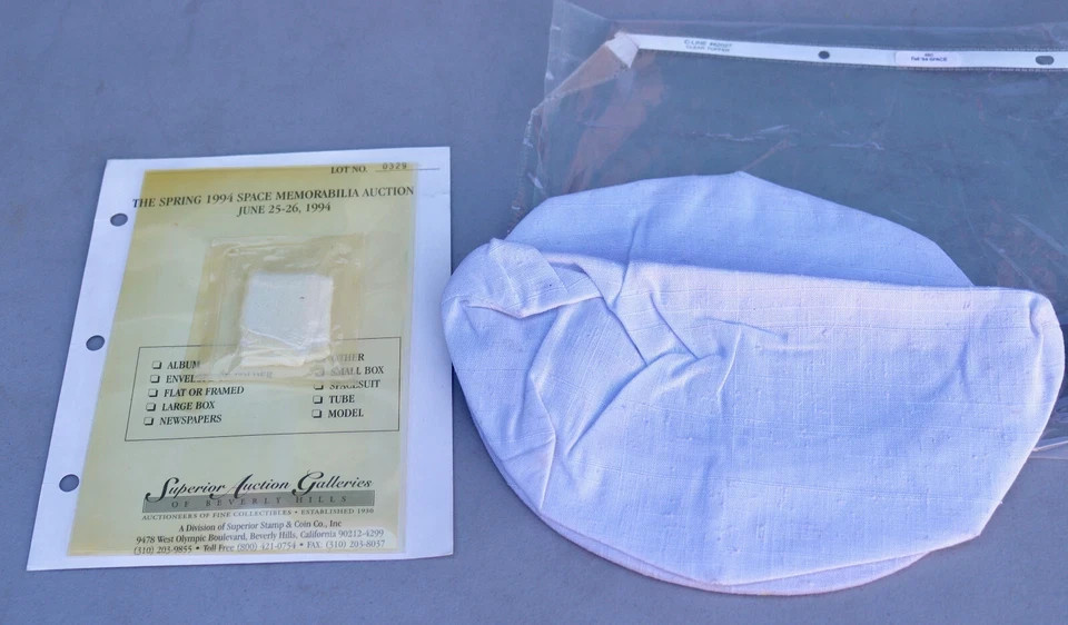 Rare Vintage NASA White Beta Cloth Cap Hat & Wipe Rag Piece Superior Auctions