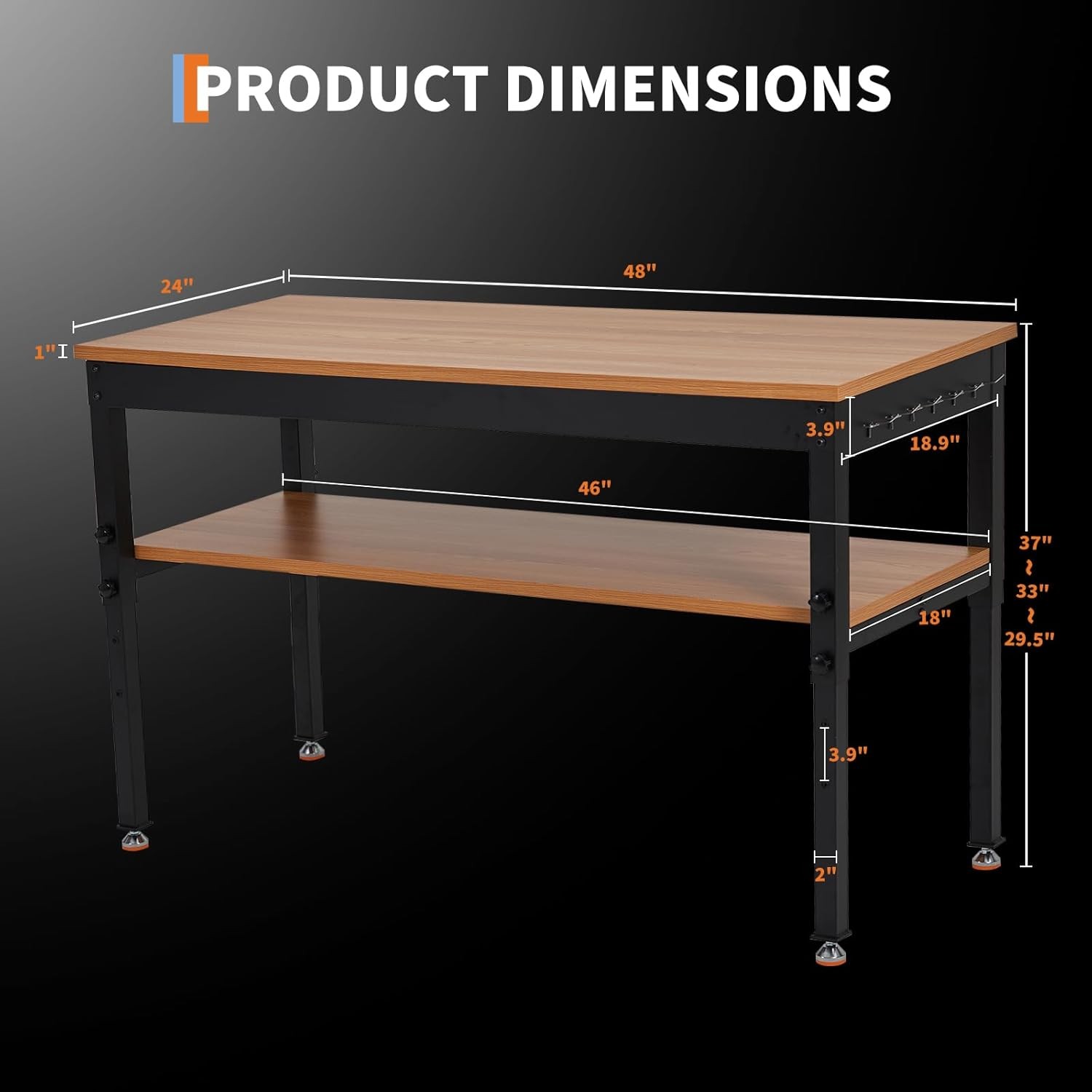 48x24 in Adjustable Height Workbench 2500LBS Heavy-Duty Work Bench Table Garage
