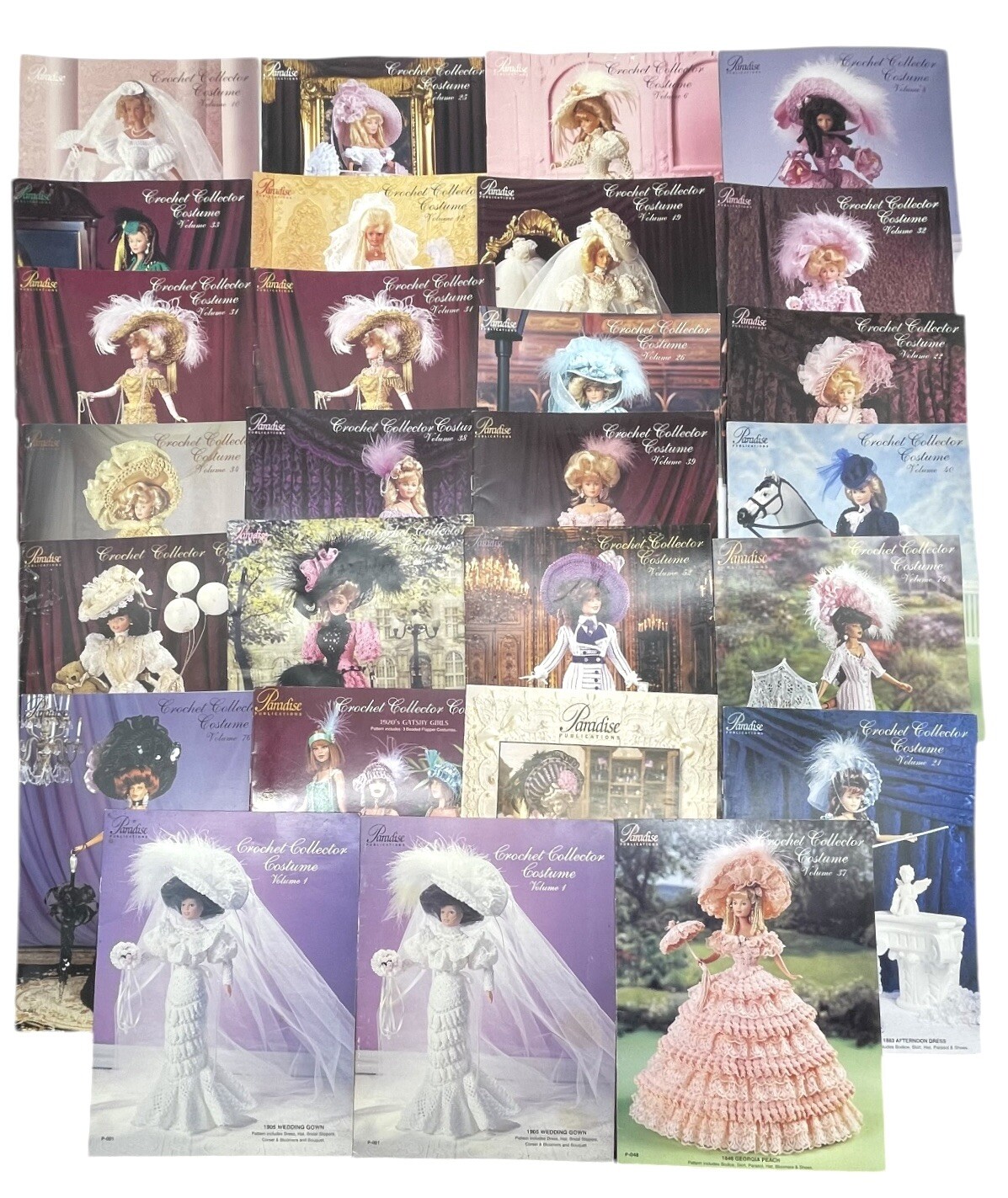 Lot of 27 Paradise Publications Crochet Collector Costume Fashion Doll Patterns