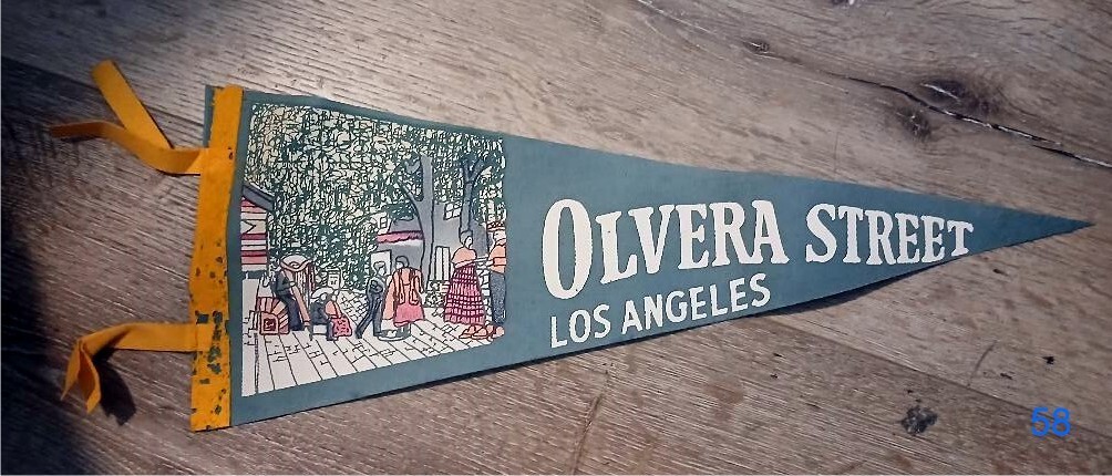 Olvera Street, Los Angeles - Vintage Felt Pennant - 1940's-50's