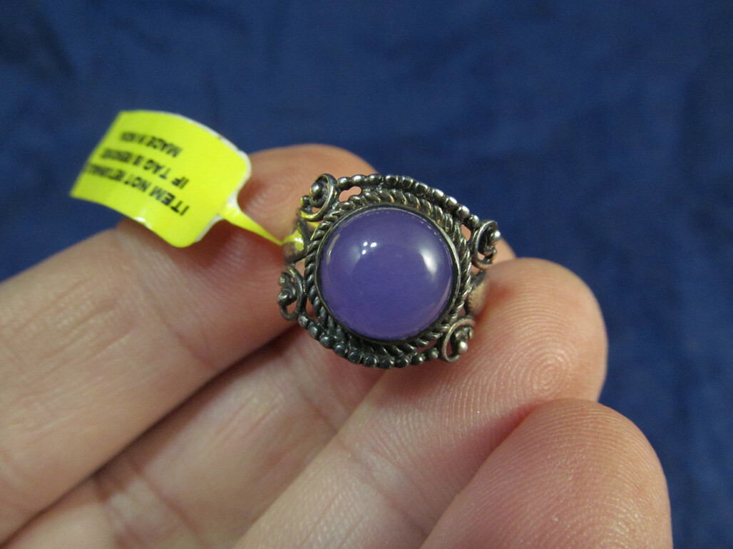 NEW Boho Sterling Silver Amethyst Cabochon Stone Ring Size 7