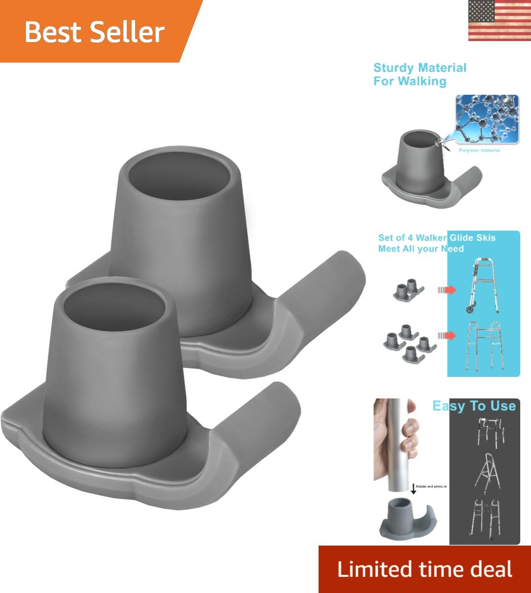 Durable 2 Pack Walker Ski Glides for Smooth Movement & Stability - Universal Fit