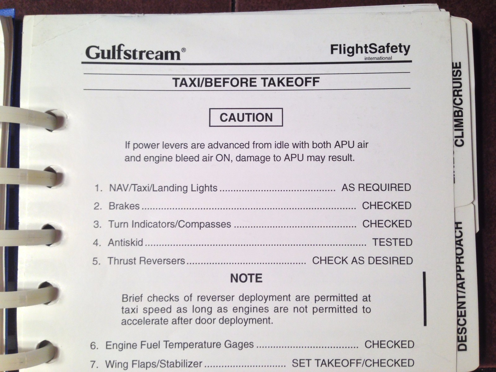 Gulfstream II Normal Procedures Pilot's Checklist Manual