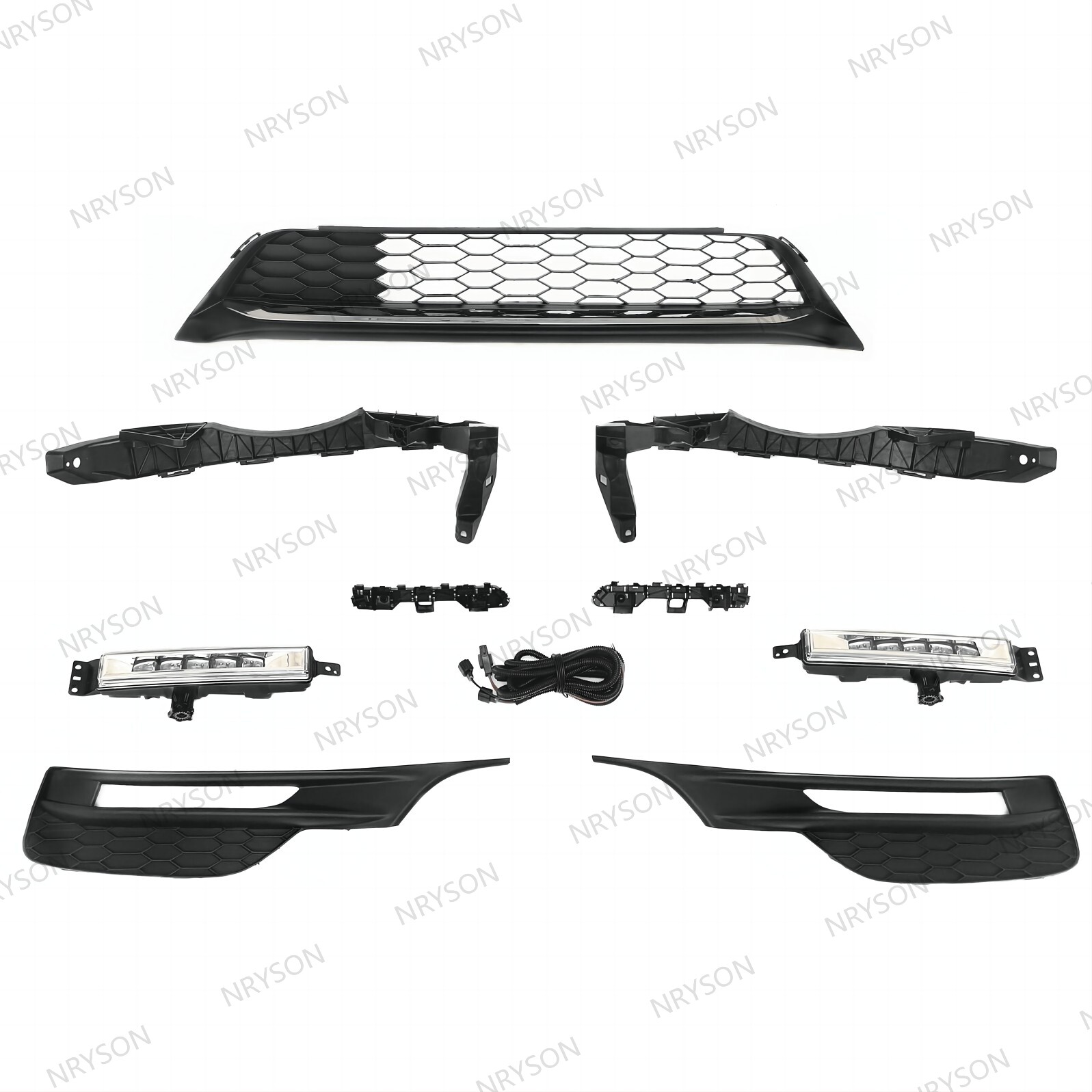 For 2016-17 Honda Accord Bumper Lower Grille w/Chrome +2PC fog lights + Brackets