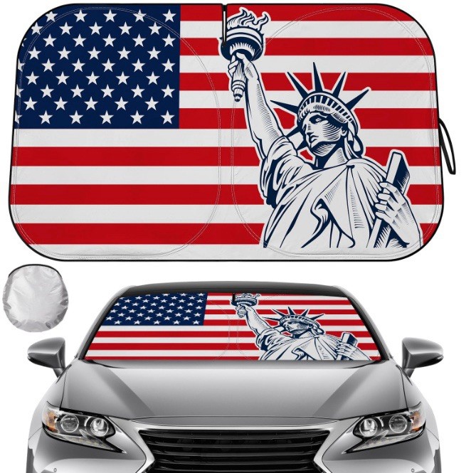 American Flag Sunshade Statue Liberty NYC Md.Most Car SUV Windshield W/Stg Bag🗽
