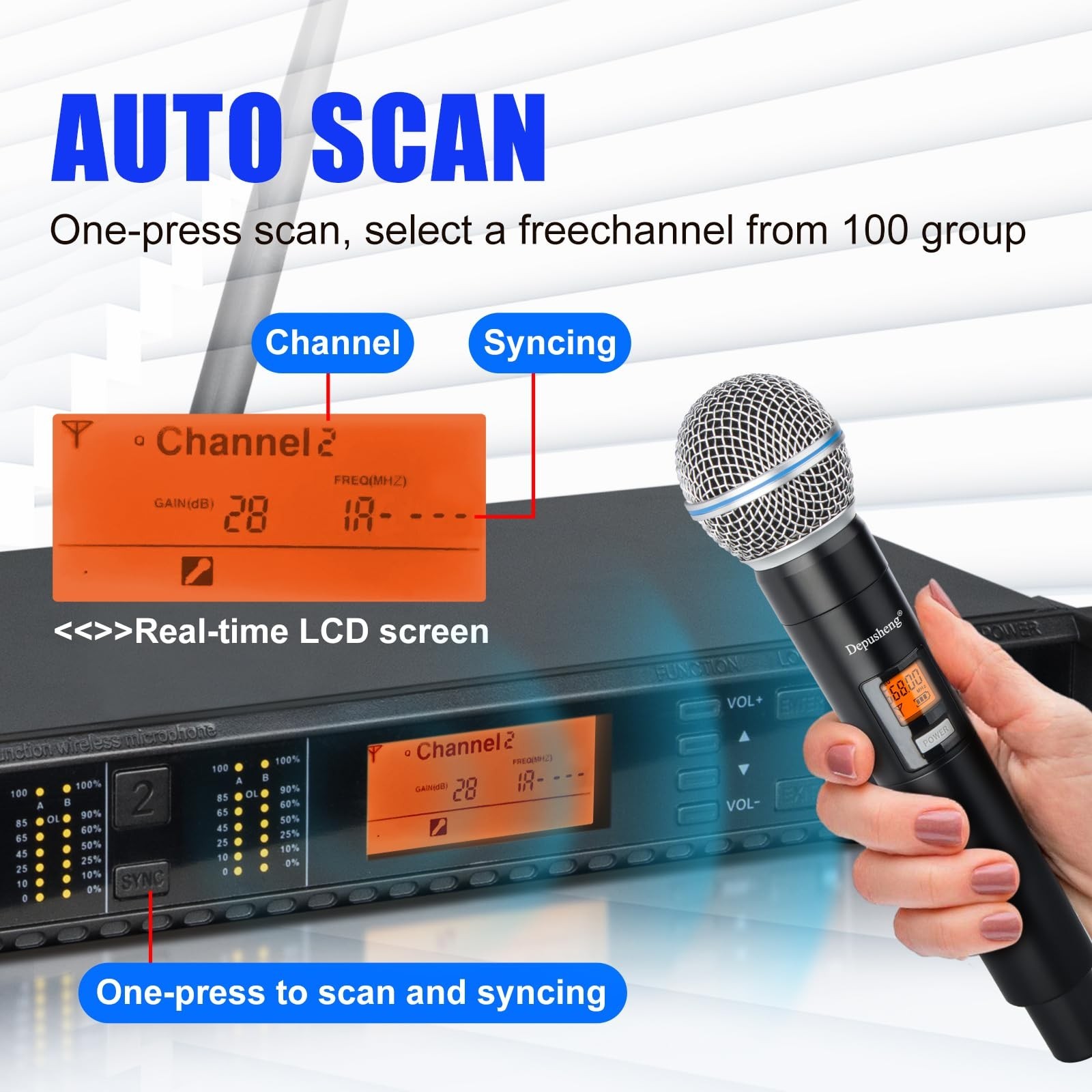 Depusheng Wireless Microphones System with 2 Channels Cordless Handheld Micro...