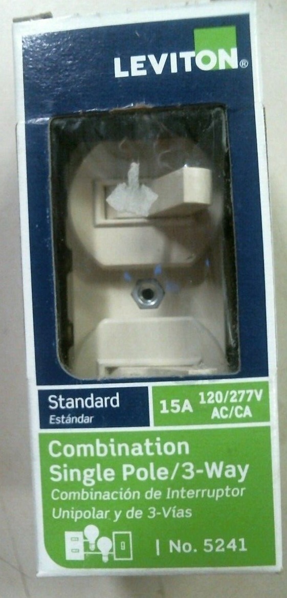 Leviton 15A 120/277V Combination Single Pole / 3 - Way Standard Ivory 5241 FS