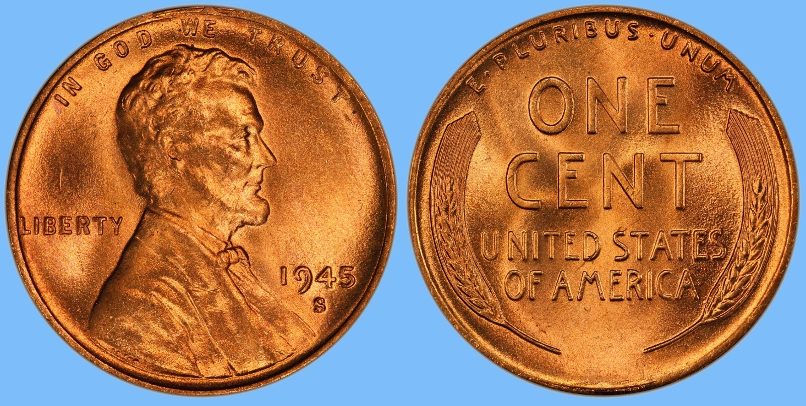 1945 S Lincoln Wheat Cent Penny ~ BU UNCIRCULATED ~ 1c Coin Collectible