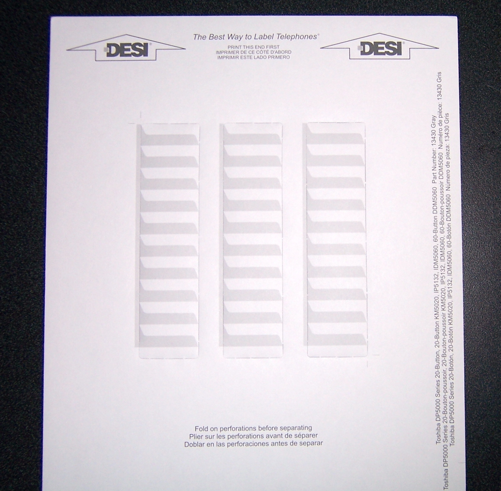 Lot of 6 Toshiba 20-button Desi Labels for Toshiba DP5032 and IP5032 Phones