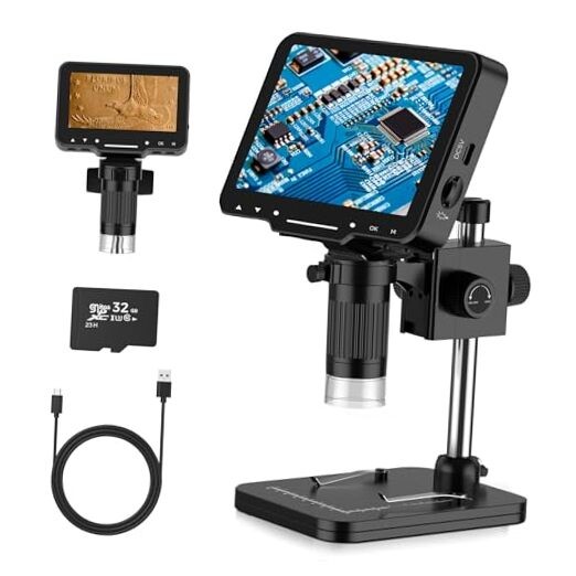 LCD Digital Microscope,4.3 Inch 1080P 10 Megapixels,10MP Camera Bright black
